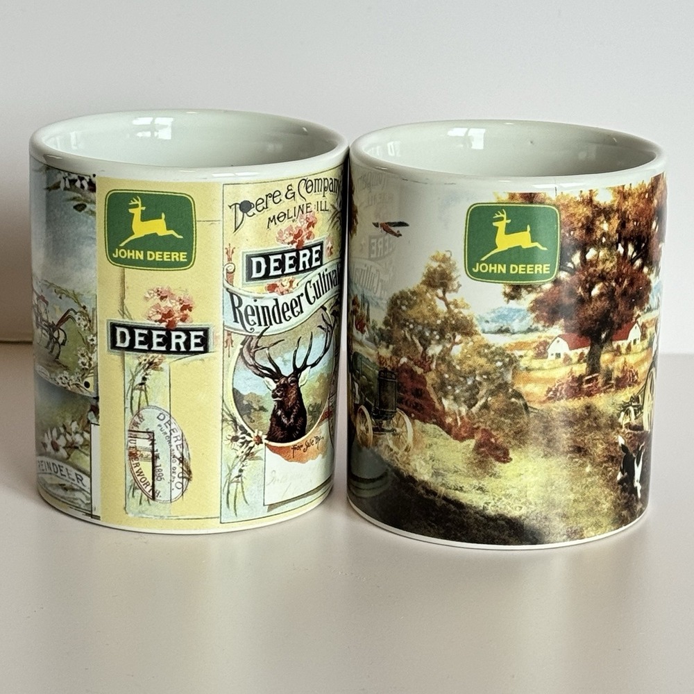John Deere Coffee Mug Set Tractor Farm Scene Gibson Licensed Pair Cup